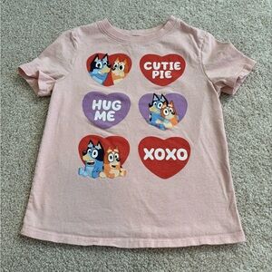 Adorable Bluey Pink Graphic Tee with Heart Designs